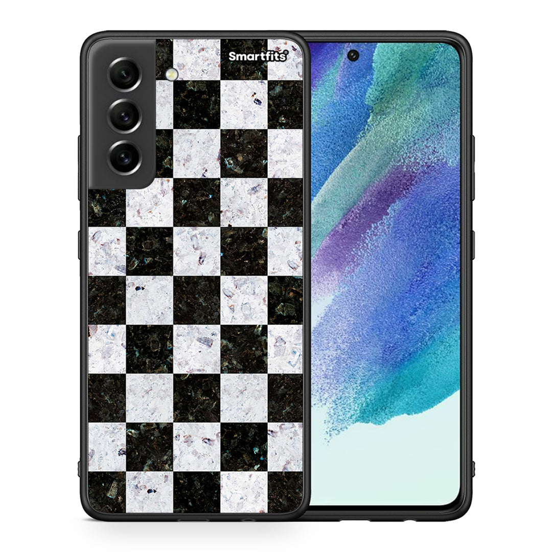 Θήκη Samsung S21 FE Square Geometric Marble από τη Smartfits με σχέδιο στο πίσω μέρος και μαύρο περίβλημα | Samsung S21 FE Square Geometric Marble case with colorful back and black bezels