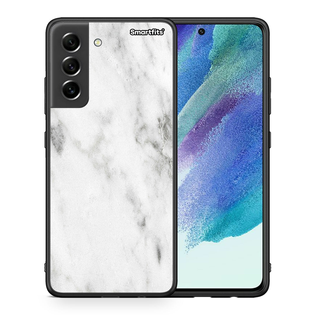 Θήκη Samsung S21 FE White Marble από τη Smartfits με σχέδιο στο πίσω μέρος και μαύρο περίβλημα | Samsung S21 FE White Marble case with colorful back and black bezels