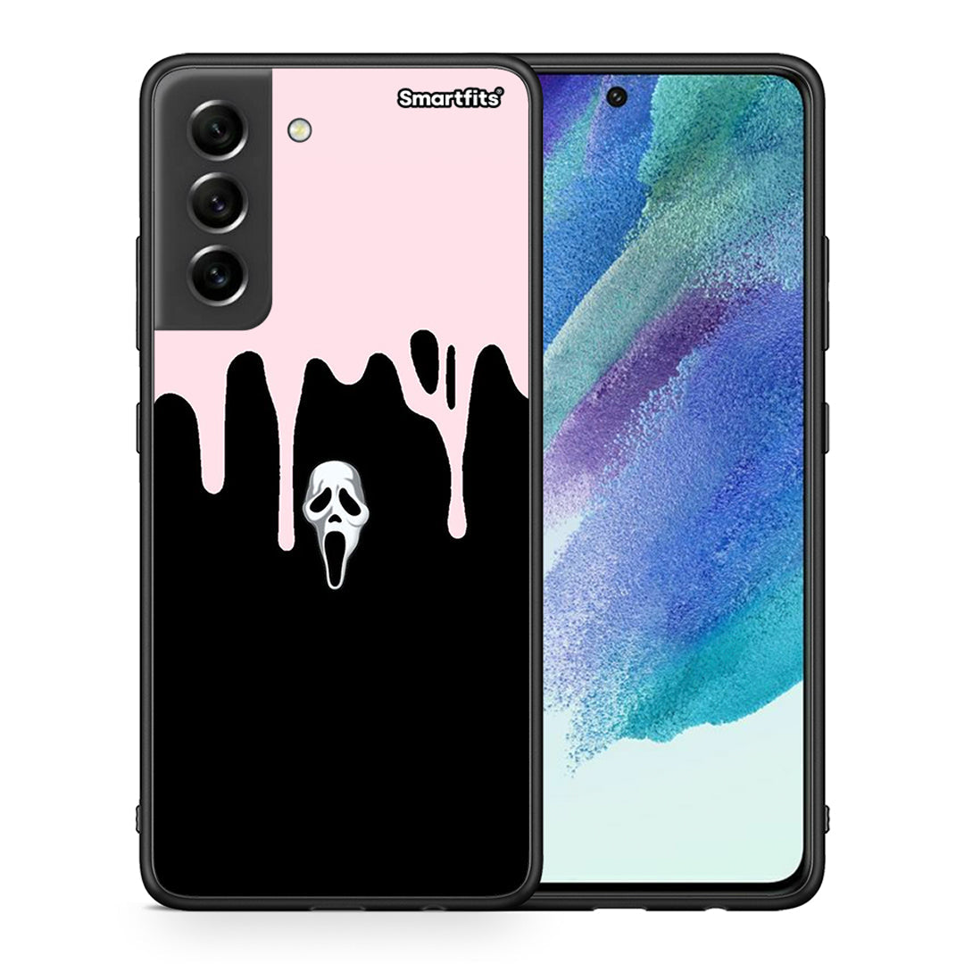 Θήκη Samsung S21 FE Melting Halloween Mask από τη Smartfits με σχέδιο στο πίσω μέρος και μαύρο περίβλημα | Samsung S21 FE Melting Halloween Mask case with colorful back and black bezels