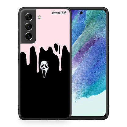 Θήκη Samsung S21 FE Melting Halloween Mask από τη Smartfits με σχέδιο στο πίσω μέρος και μαύρο περίβλημα | Samsung S21 FE Melting Halloween Mask case with colorful back and black bezels