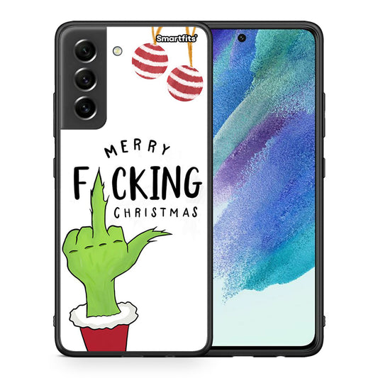 Θήκη Samsung S21 FE Merry F Xmas από τη Smartfits με σχέδιο στο πίσω μέρος και μαύρο περίβλημα | Samsung S21 FE Merry F Xmas case with colorful back and black bezels