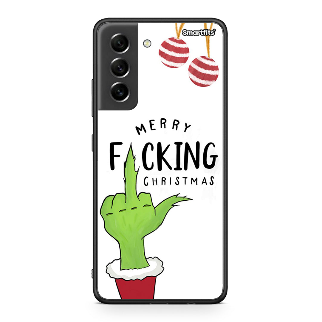 Samsung S21 FE Merry F Xmas θήκη από τη Smartfits με σχέδιο στο πίσω μέρος και μαύρο περίβλημα | Smartphone case with colorful back and black bezels by Smartfits