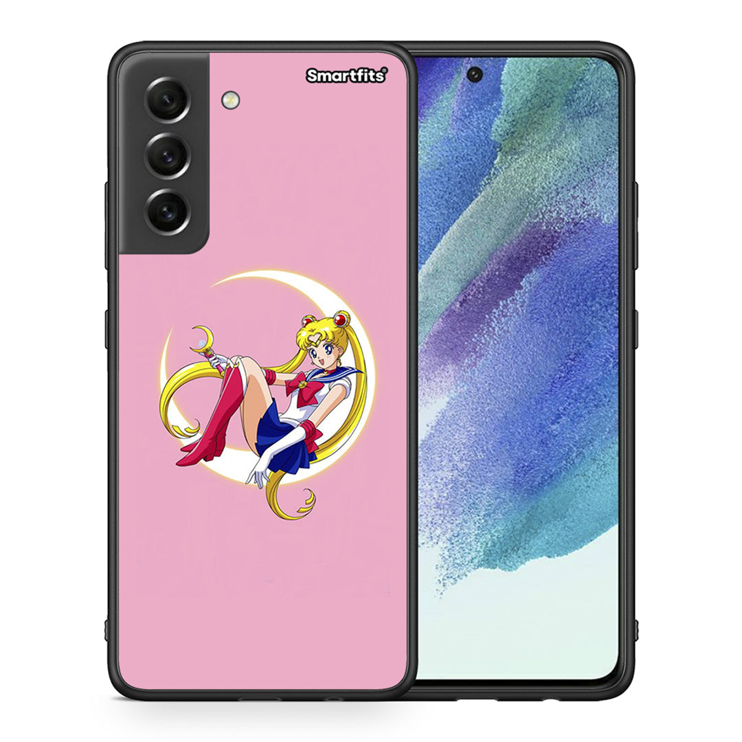 Θήκη Samsung S21 FE Moon Girl από τη Smartfits με σχέδιο στο πίσω μέρος και μαύρο περίβλημα | Samsung S21 FE Moon Girl case with colorful back and black bezels