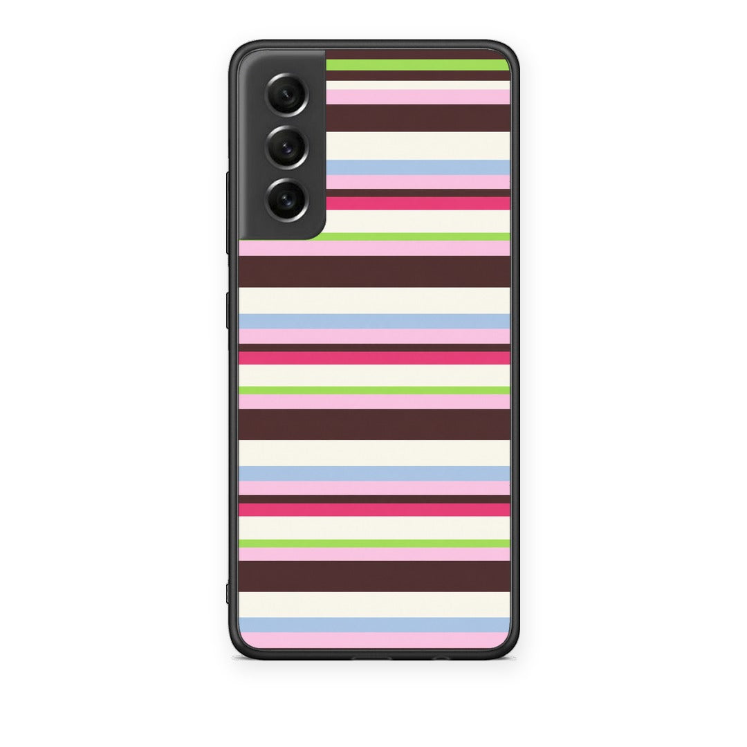 Θήκη Samsung Galaxy S21 FE Multicolour Horizontal Stripes από τη Smartfits με σχέδιο στο πίσω μέρος και μαύρο περίβλημα | Samsung Galaxy S21 FE Multicolour Horizontal Stripes case with colorful back and black bezels