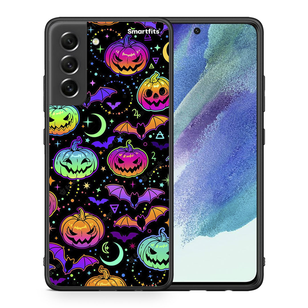 Θήκη Samsung S21 FE Neon Halloween από τη Smartfits με σχέδιο στο πίσω μέρος και μαύρο περίβλημα | Samsung S21 FE Neon Halloween case with colorful back and black bezels