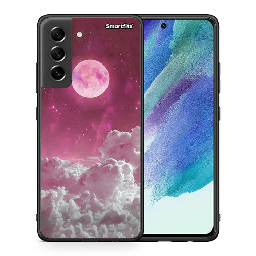 Θήκη Samsung S21 FE Pink Moon από τη Smartfits με σχέδιο στο πίσω μέρος και μαύρο περίβλημα | Samsung S21 FE Pink Moon case with colorful back and black bezels