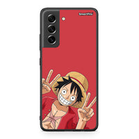 Thumbnail for Samsung S21 FE Pirate Luffy Θήκη από τη Smartfits με σχέδιο στο πίσω μέρος και μαύρο περίβλημα | Smartphone case with colorful back and black bezels by Smartfits