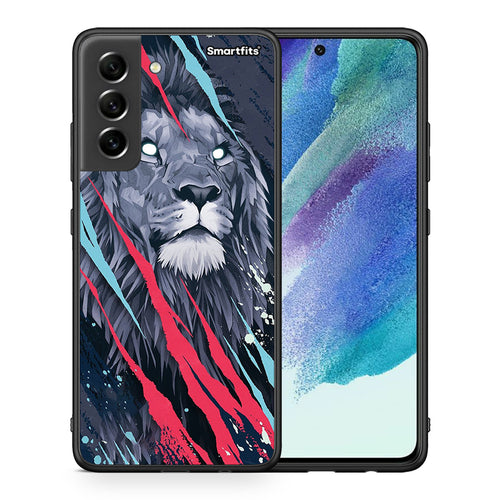 Θήκη Samsung S21 FE Lion Designer PopArt από τη Smartfits με σχέδιο στο πίσω μέρος και μαύρο περίβλημα | Samsung S21 FE Lion Designer PopArt case with colorful back and black bezels