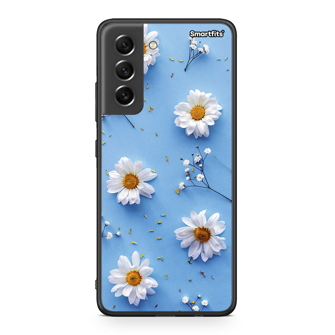 Samsung S21 FE Real Daisies θήκη από τη Smartfits με σχέδιο στο πίσω μέρος και μαύρο περίβλημα | Smartphone case with colorful back and black bezels by Smartfits