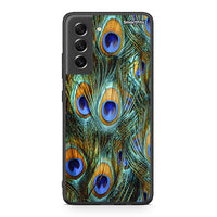 Thumbnail for Samsung S21 FE Real Peacock Feathers θήκη από τη Smartfits με σχέδιο στο πίσω μέρος και μαύρο περίβλημα | Smartphone case with colorful back and black bezels by Smartfits