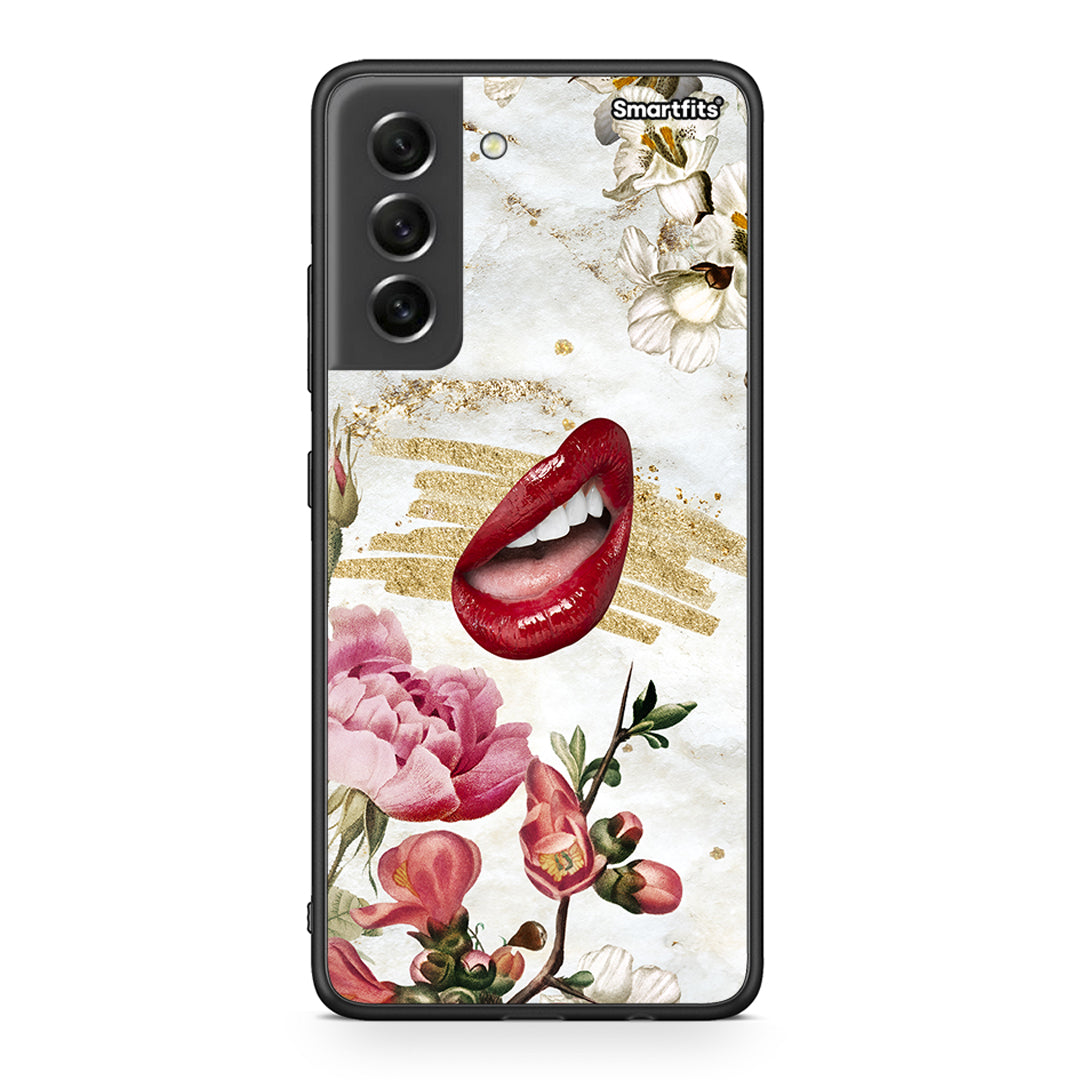 Samsung S21 FE Red Lips θήκη από τη Smartfits με σχέδιο στο πίσω μέρος και μαύρο περίβλημα | Smartphone case with colorful back and black bezels by Smartfits