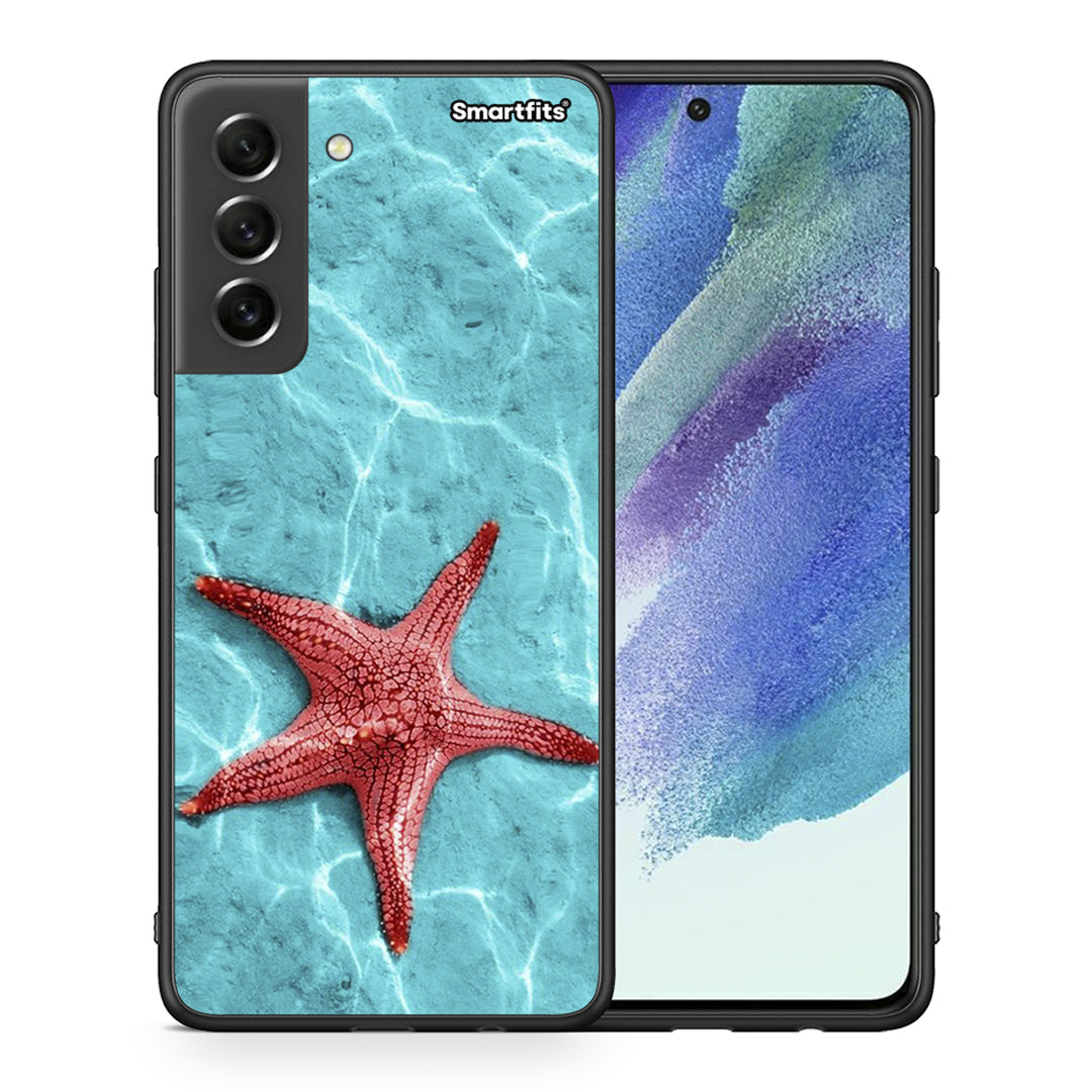 Θήκη Samsung S21 FE Red Starfish από τη Smartfits με σχέδιο στο πίσω μέρος και μαύρο περίβλημα | Samsung S21 FE Red Starfish case with colorful back and black bezels
