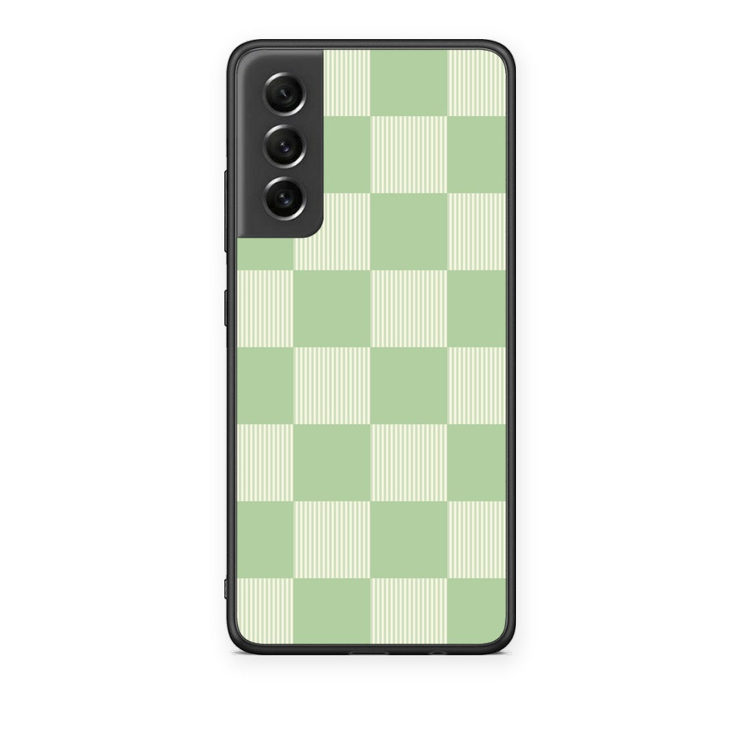 Θήκη Samsung Galaxy S21 FE Sage and Cream Striped Checks από τη Smartfits με σχέδιο στο πίσω μέρος και μαύρο περίβλημα | Samsung Galaxy S21 FE Sage and Cream Striped Checks case with colorful back and black bezels