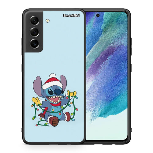 Θήκη Samsung S21 FE Santa Stich από τη Smartfits με σχέδιο στο πίσω μέρος και μαύρο περίβλημα | Samsung S21 FE Santa Stich case with colorful back and black bezels