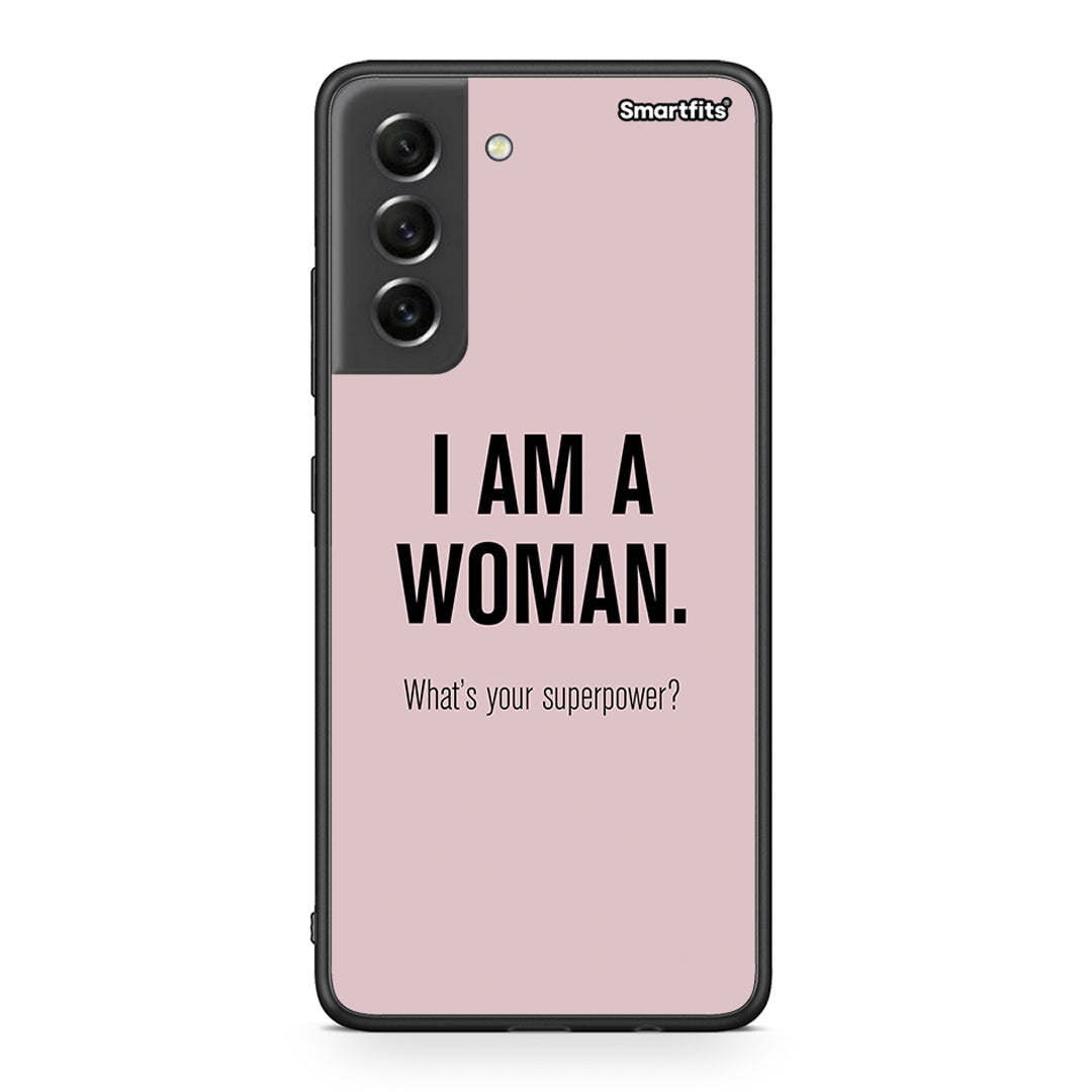 Samsung S21 FE Superpower Woman θήκη από τη Smartfits με σχέδιο στο πίσω μέρος και μαύρο περίβλημα | Smartphone case with colorful back and black bezels by Smartfits