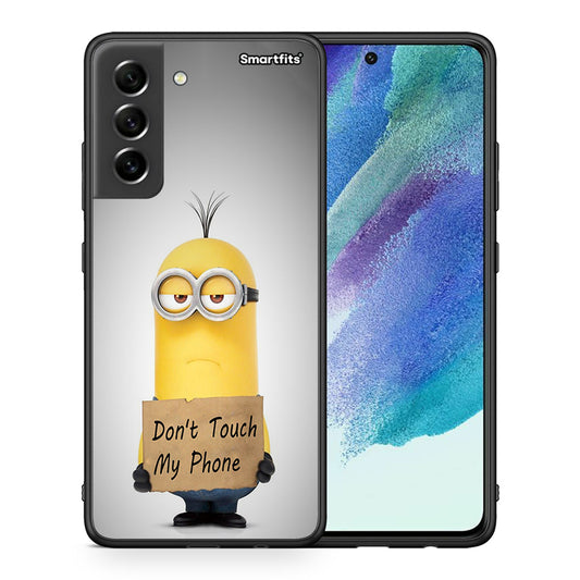 Θήκη Samsung S21 FE Minion Text από τη Smartfits με σχέδιο στο πίσω μέρος και μαύρο περίβλημα | Samsung S21 FE Minion Text case with colorful back and black bezels