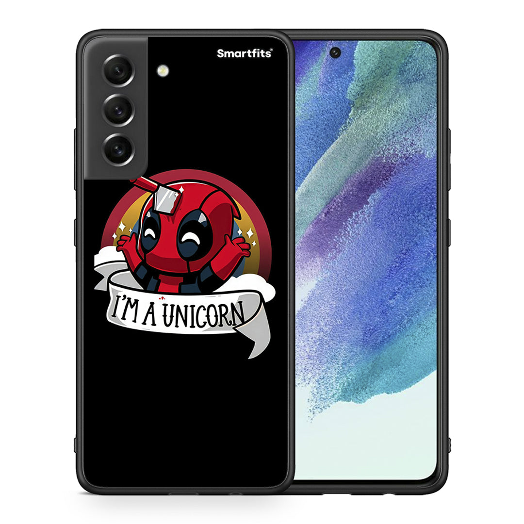Θήκη Samsung S21 FE Unicorn Deadpool από τη Smartfits με σχέδιο στο πίσω μέρος και μαύρο περίβλημα | Samsung S21 FE Unicorn Deadpool case with colorful back and black bezels