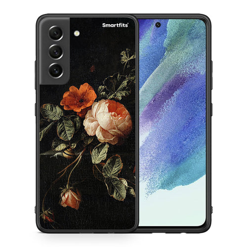 Θήκη Samsung S21 FE Vintage Roses από τη Smartfits με σχέδιο στο πίσω μέρος και μαύρο περίβλημα | Samsung S21 FE Vintage Roses case with colorful back and black bezels