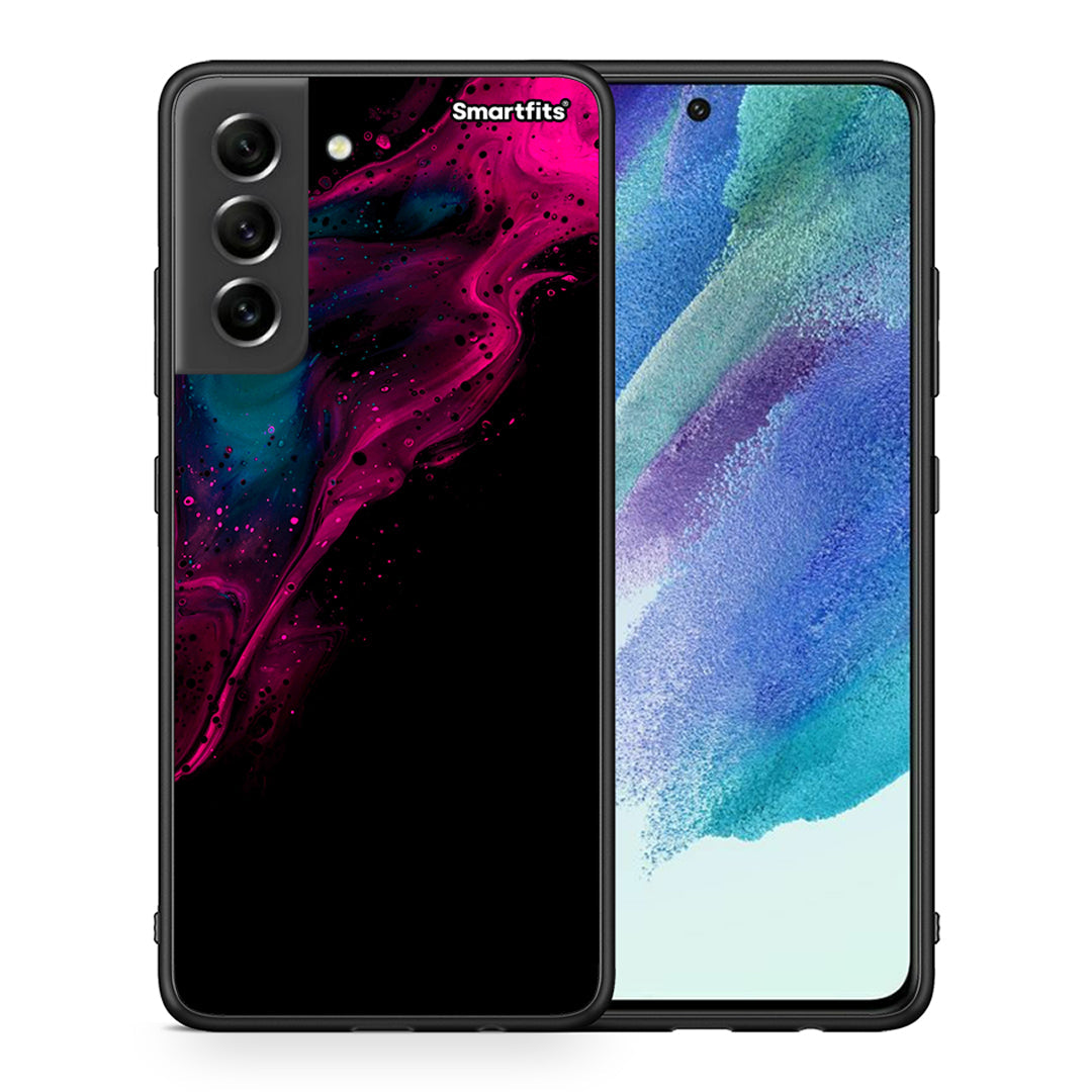 Θήκη Samsung S21 FE Pink Black Watercolor από τη Smartfits με σχέδιο στο πίσω μέρος και μαύρο περίβλημα | Samsung S21 FE Pink Black Watercolor case with colorful back and black bezels