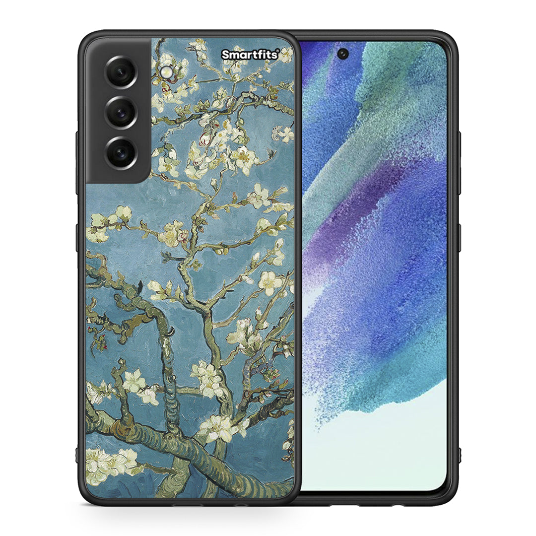 Θήκη Samsung S21 FE White Blossoms από τη Smartfits με σχέδιο στο πίσω μέρος και μαύρο περίβλημα | Samsung S21 FE White Blossoms case with colorful back and black bezels