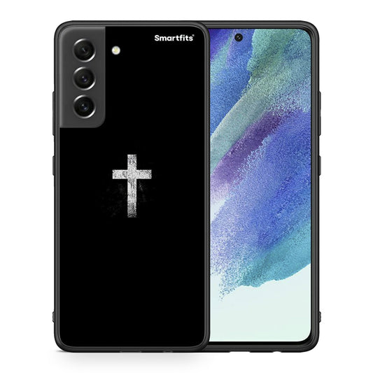 Θήκη Samsung S21 FE White Cross από τη Smartfits με σχέδιο στο πίσω μέρος και μαύρο περίβλημα | Samsung S21 FE White Cross case with colorful back and black bezels
