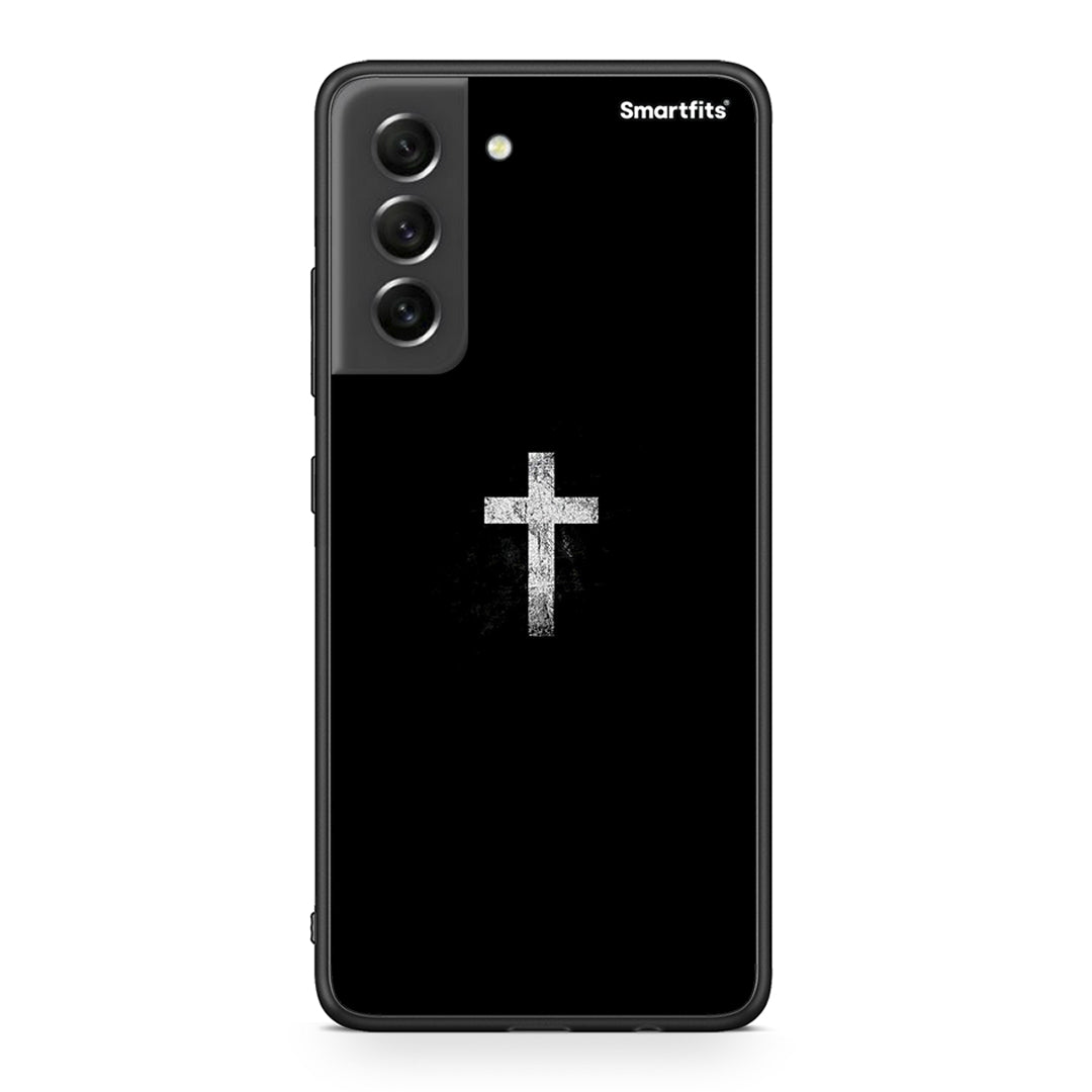 Samsung S21 FE White Cross θήκη από τη Smartfits με σχέδιο στο πίσω μέρος και μαύρο περίβλημα | Smartphone case with colorful back and black bezels by Smartfits