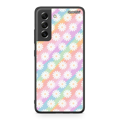 Samsung S21 FE White Daisies θήκη από τη Smartfits με σχέδιο στο πίσω μέρος και μαύρο περίβλημα | Smartphone case with colorful back and black bezels by Smartfits