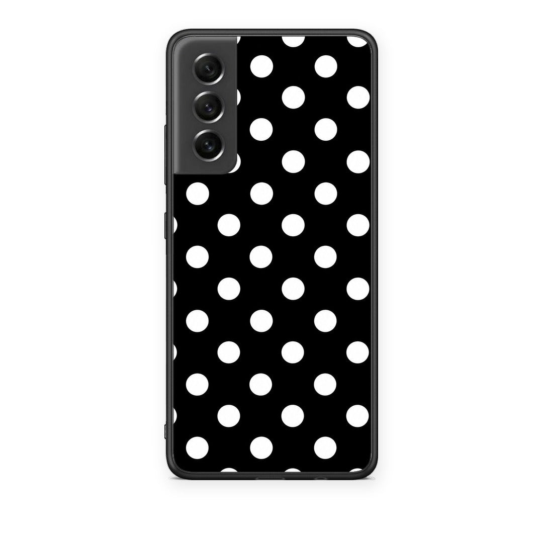 Θήκη Samsung Galaxy S21 FE White Polka Dots on Black από τη Smartfits με σχέδιο στο πίσω μέρος και μαύρο περίβλημα | Samsung Galaxy S21 FE White Polka Dots on Black case with colorful back and black bezels