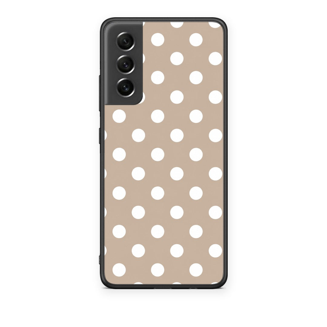 Θήκη Samsung Galaxy S21 FE White Polka Dots on Taupe από τη Smartfits με σχέδιο στο πίσω μέρος και μαύρο περίβλημα | Samsung Galaxy S21 FE White Polka Dots on Taupe case with colorful back and black bezels