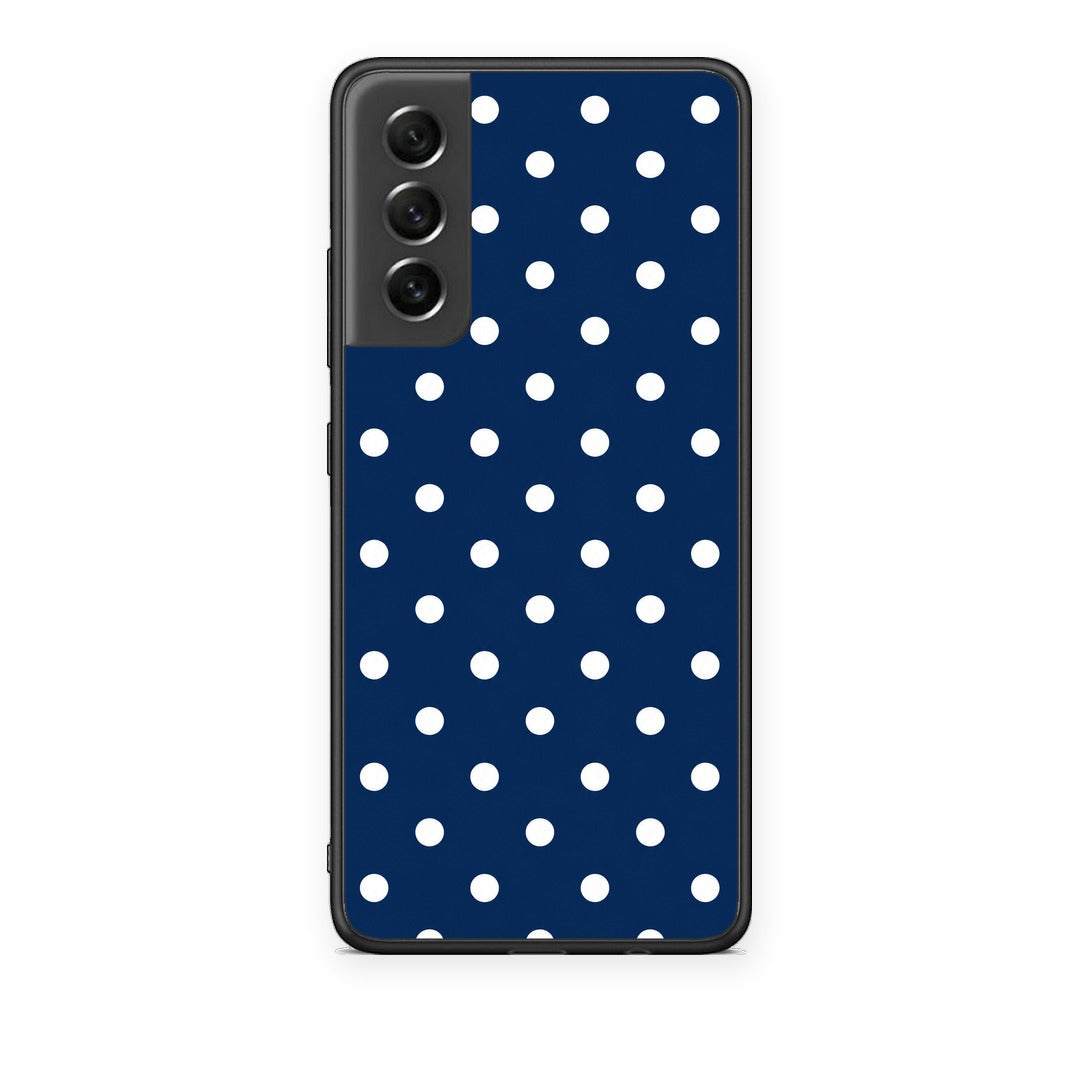 Θήκη Samsung Galaxy S21 FE White Small Polka Dots on Navy από τη Smartfits με σχέδιο στο πίσω μέρος και μαύρο περίβλημα | Samsung Galaxy S21 FE White Small Polka Dots on Navy case with colorful back and black bezels