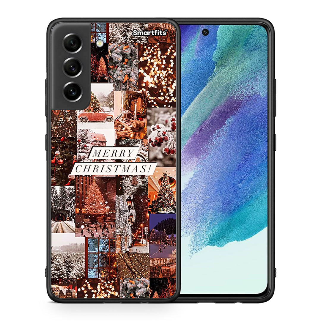 Θήκη Samsung S21 FE Xmas Collage από τη Smartfits με σχέδιο στο πίσω μέρος και μαύρο περίβλημα | Samsung S21 FE Xmas Collage case with colorful back and black bezels