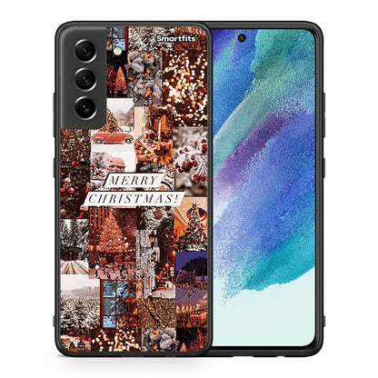 Θήκη Samsung S21 FE Xmas Collage από τη Smartfits με σχέδιο στο πίσω μέρος και μαύρο περίβλημα | Samsung S21 FE Xmas Collage case with colorful back and black bezels
