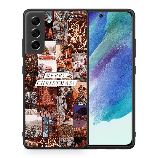 Θήκη Samsung S21 FE Xmas Collage από τη Smartfits με σχέδιο στο πίσω μέρος και μαύρο περίβλημα | Samsung S21 FE Xmas Collage case with colorful back and black bezels