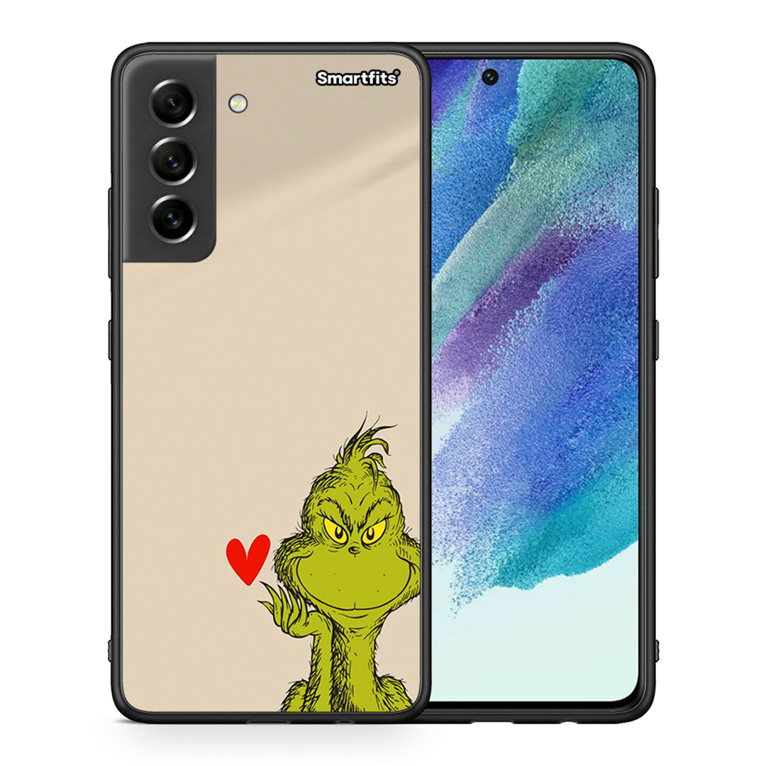 Θήκη Samsung S21 FE Xmas Grinch από τη Smartfits με σχέδιο στο πίσω μέρος και μαύρο περίβλημα | Samsung S21 FE Xmas Grinch case with colorful back and black bezels