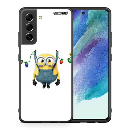 Θήκη Samsung S21 FE Xmas Minion Lights από τη Smartfits με σχέδιο στο πίσω μέρος και μαύρο περίβλημα | Samsung S21 FE Xmas Minion Lights case with colorful back and black bezels