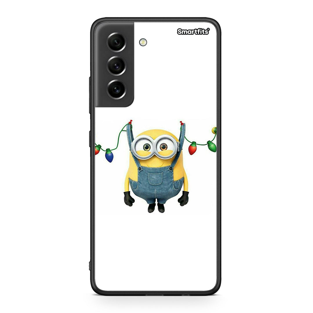 Samsung S21 FE Xmas Minion Lights θήκη από τη Smartfits με σχέδιο στο πίσω μέρος και μαύρο περίβλημα | Smartphone case with colorful back and black bezels by Smartfits