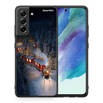 Θήκη Samsung S21 FE Xmas Train από τη Smartfits με σχέδιο στο πίσω μέρος και μαύρο περίβλημα | Samsung S21 FE Xmas Train case with colorful back and black bezels