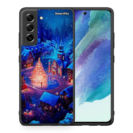Θήκη Samsung S21 FE Xmas Village από τη Smartfits με σχέδιο στο πίσω μέρος και μαύρο περίβλημα | Samsung S21 FE Xmas Village case with colorful back and black bezels