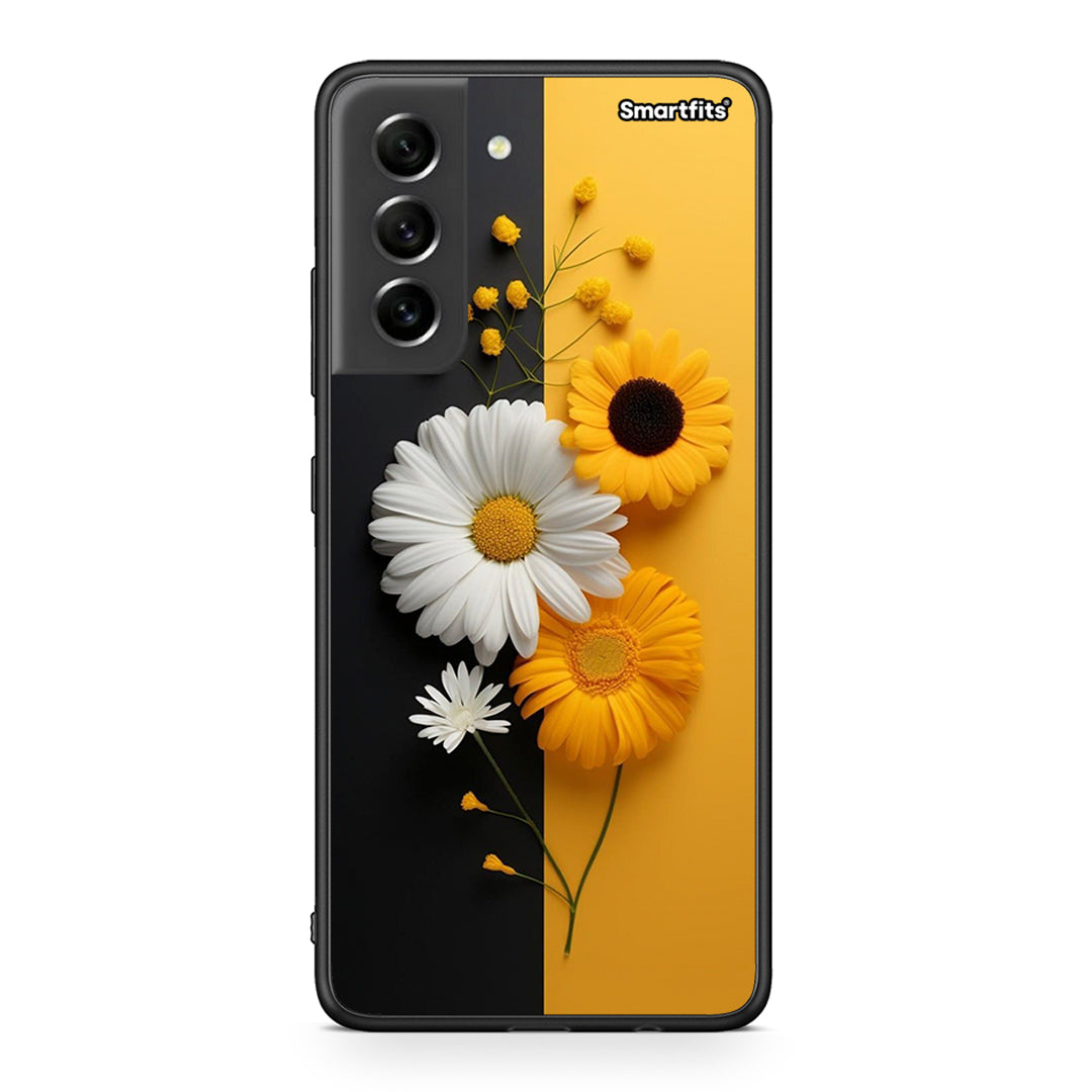 Samsung S21 FE Yellow Daisies θήκη από τη Smartfits με σχέδιο στο πίσω μέρος και μαύρο περίβλημα | Smartphone case with colorful back and black bezels by Smartfits