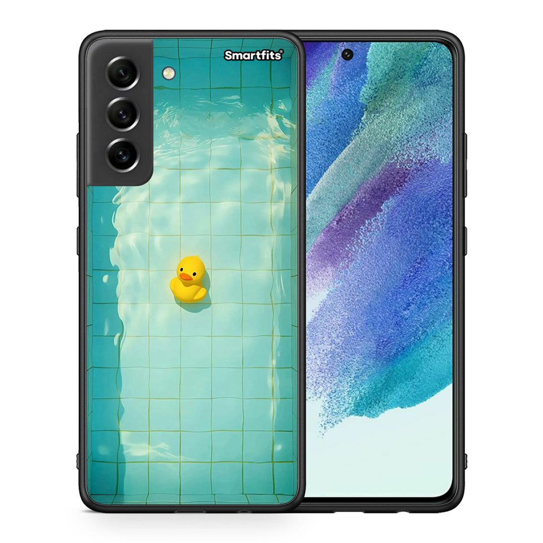 Θήκη Samsung S21 FE Yellow Duck από τη Smartfits με σχέδιο στο πίσω μέρος και μαύρο περίβλημα | Samsung S21 FE Yellow Duck case with colorful back and black bezels