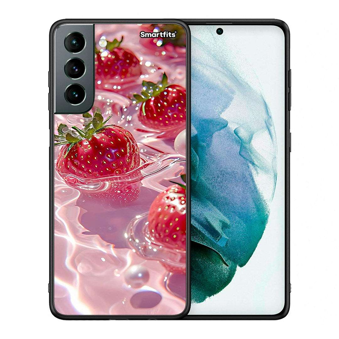 Θήκη Samsung S21 Juicy Strawberries από τη Smartfits με σχέδιο στο πίσω μέρος και μαύρο περίβλημα | Samsung S21 Juicy Strawberries case with colorful back and black bezels