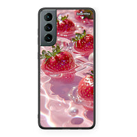 Thumbnail for Samsung S21 Juicy Strawberries θήκη από τη Smartfits με σχέδιο στο πίσω μέρος και μαύρο περίβλημα | Smartphone case with colorful back and black bezels by Smartfits