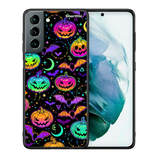 Θήκη Samsung S21 Neon Halloween από τη Smartfits με σχέδιο στο πίσω μέρος και μαύρο περίβλημα | Samsung S21 Neon Halloween case with colorful back and black bezels