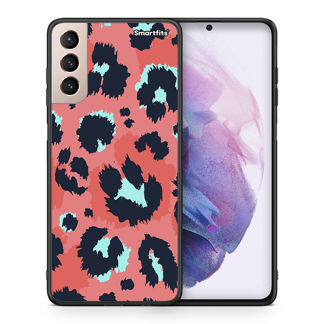 Θήκη Samsung S21+ Pink Leopard Animal από τη Smartfits με σχέδιο στο πίσω μέρος και μαύρο περίβλημα | Samsung S21+ Pink Leopard Animal case with colorful back and black bezels