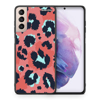 Thumbnail for Θήκη Samsung S21+ Pink Leopard Animal από τη Smartfits με σχέδιο στο πίσω μέρος και μαύρο περίβλημα | Samsung S21+ Pink Leopard Animal case with colorful back and black bezels
