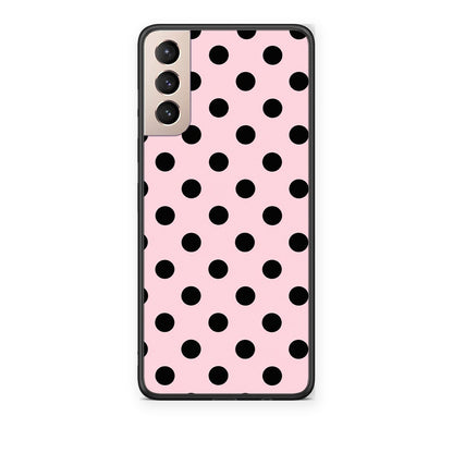 Θήκη Samsung Galaxy S21+ Black Polka Dots on Pink από τη Smartfits με σχέδιο στο πίσω μέρος και μαύρο περίβλημα | Samsung Galaxy S21+ Black Polka Dots on Pink case with colorful back and black bezels