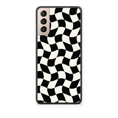 Θήκη Samsung Galaxy S21+ Black and Cream Wavy Checkerboard από τη Smartfits με σχέδιο στο πίσω μέρος και μαύρο περίβλημα | Samsung Galaxy S21+ Black and Cream Wavy Checkerboard case with colorful back and black bezels