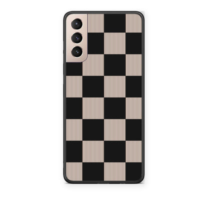 Θήκη Samsung Galaxy S21+ Black and Taupe Striped Checks από τη Smartfits με σχέδιο στο πίσω μέρος και μαύρο περίβλημα | Samsung Galaxy S21+ Black and Taupe Striped Checks case with colorful back and black bezels