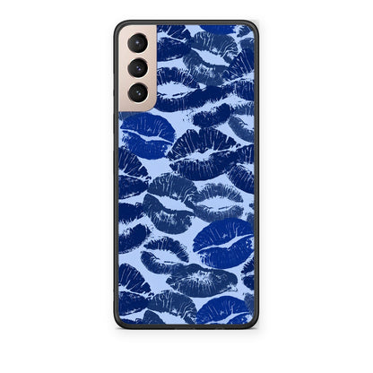 Θήκη Samsung Galaxy S21+ Blue Lipstick Kisses από τη Smartfits με σχέδιο στο πίσω μέρος και μαύρο περίβλημα | Samsung Galaxy S21+ Blue Lipstick Kisses case with colorful back and black bezels