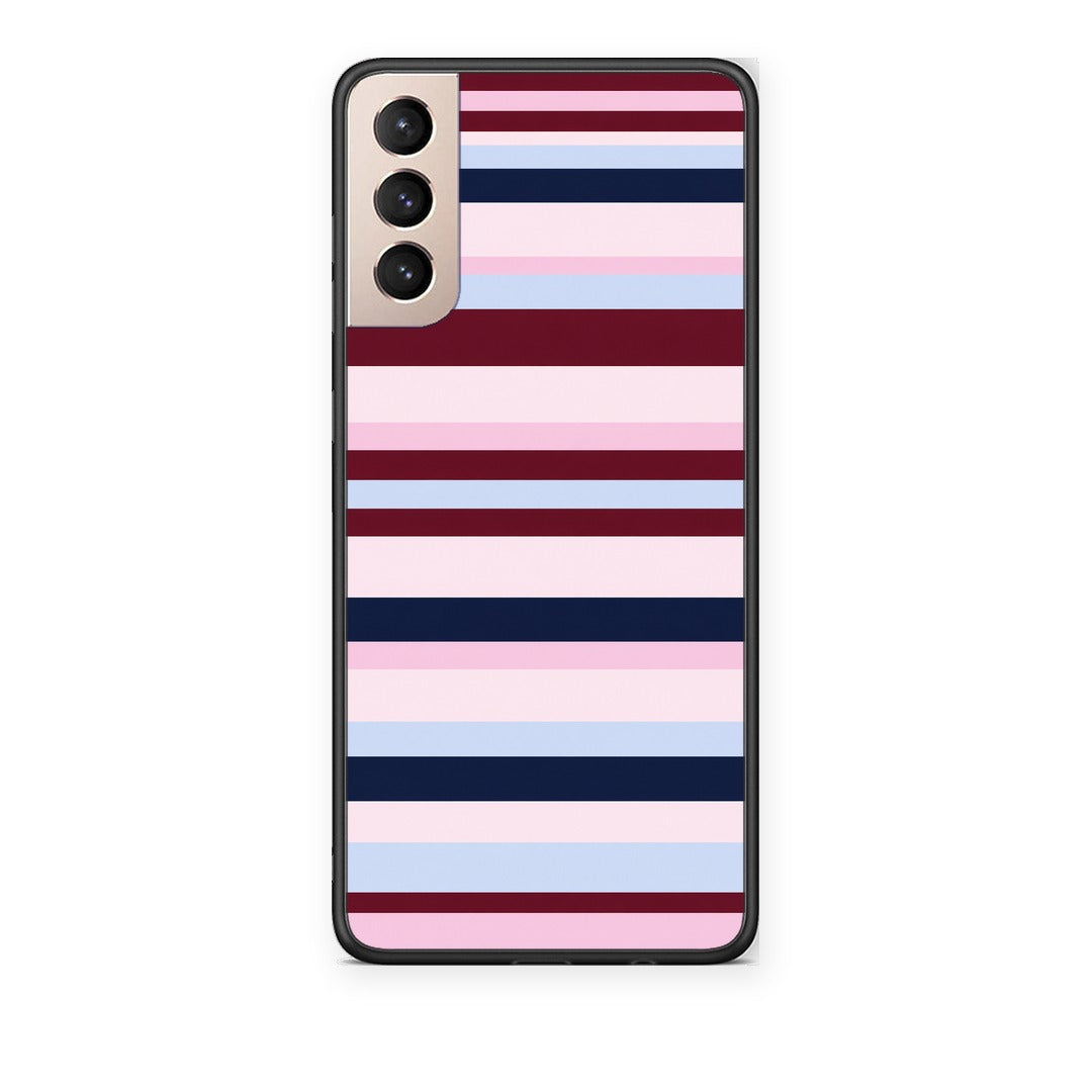 Θήκη Samsung Galaxy S21+ Burgundy Pink and Blue Horizontal Stripes από τη Smartfits με σχέδιο στο πίσω μέρος και μαύρο περίβλημα | Samsung Galaxy S21+ Burgundy Pink and Blue Horizontal Stripes case with colorful back and black bezels